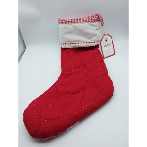 Pottery Barn Kids Ari Christmas Stocking Gingham Holiday Quilted Red Xmas - Picture 10 of 10